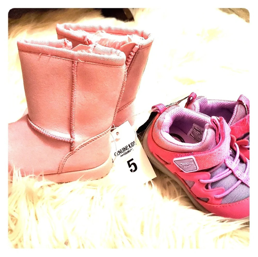 osh kosh genuine kids pink Size 5 toddler sneaker and fur boot shoe bundle
